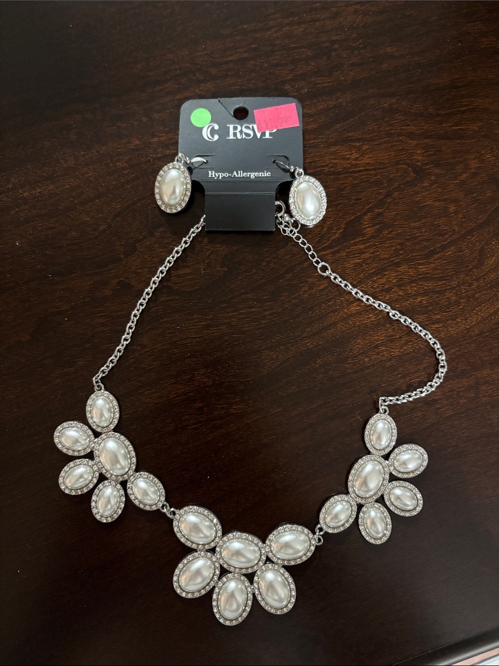 RSVP Silver Pearl-Effect Cluster Necklace and Earrings Set